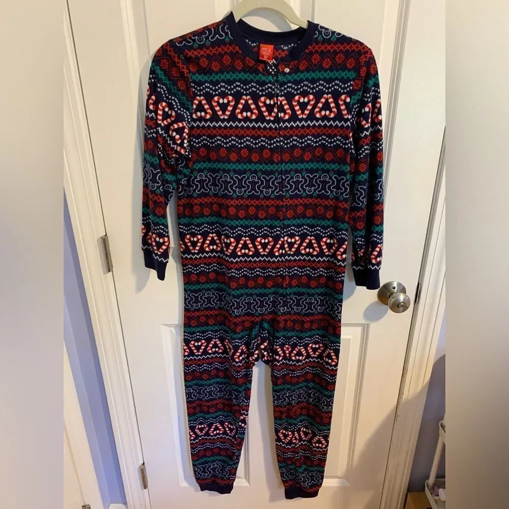 Christmas Size Kids 10/12 Festive Patterned Onesie Pajamas